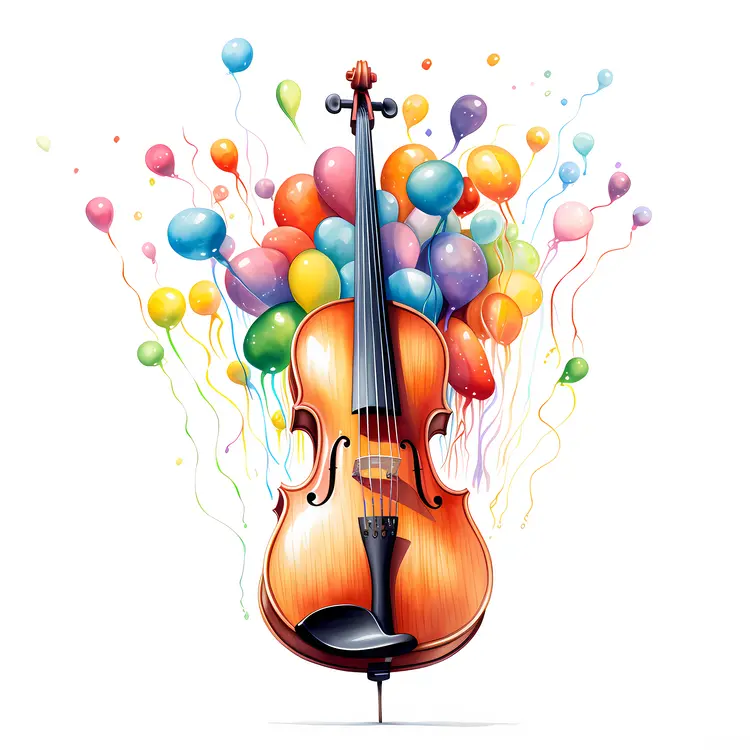 Violin with Colorful Balloons