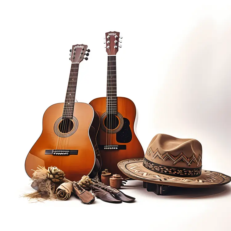 Two Guitars with Hats and Decorations