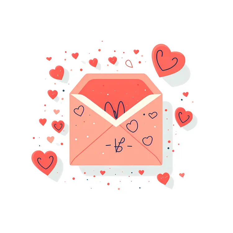 Heart and Envelope with Doodles in Flat Cartoon Style