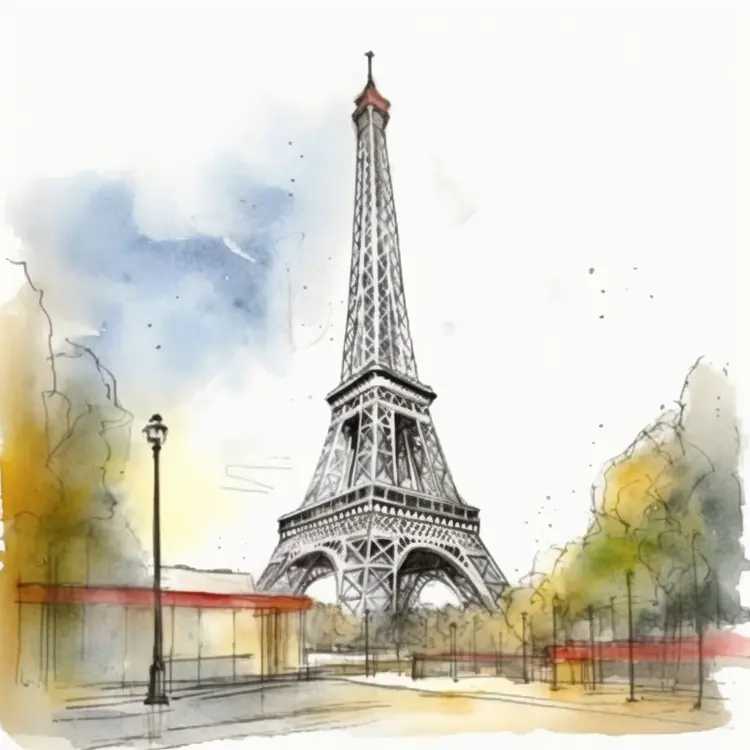 Eiffel Tower Watercolor Illustration