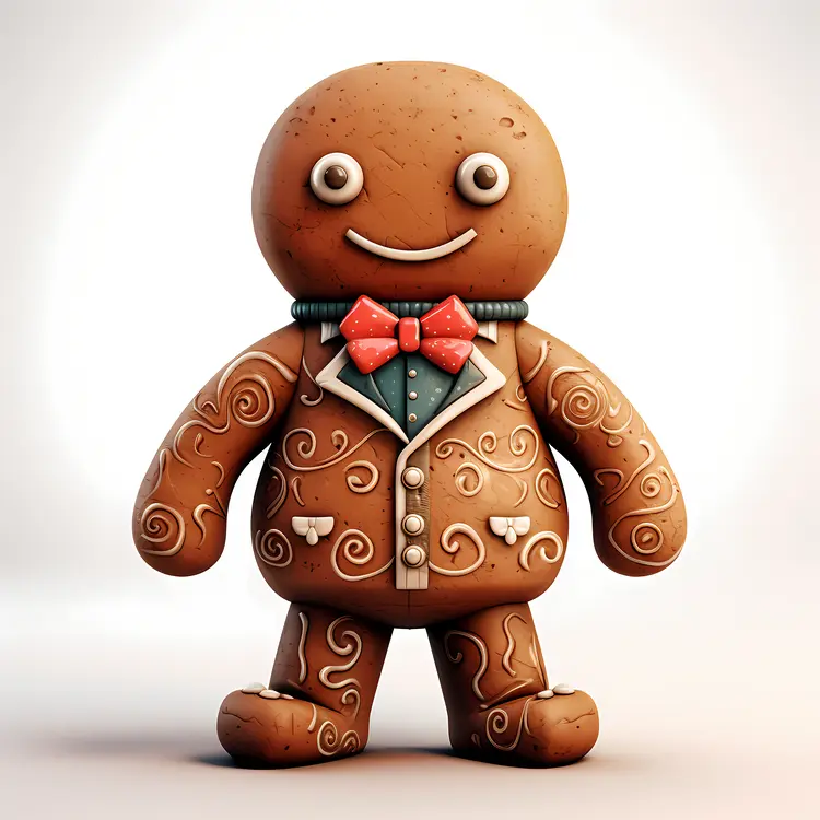 Gingerbread Man Cookie in a Suit with Bow Tie
