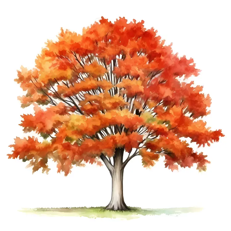 Colorful Autumn Tree with Red Leaves