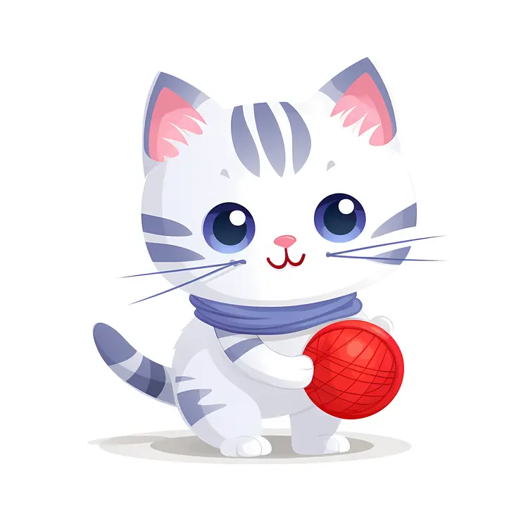 Cute Cartoon Cat with Ball of Yarn