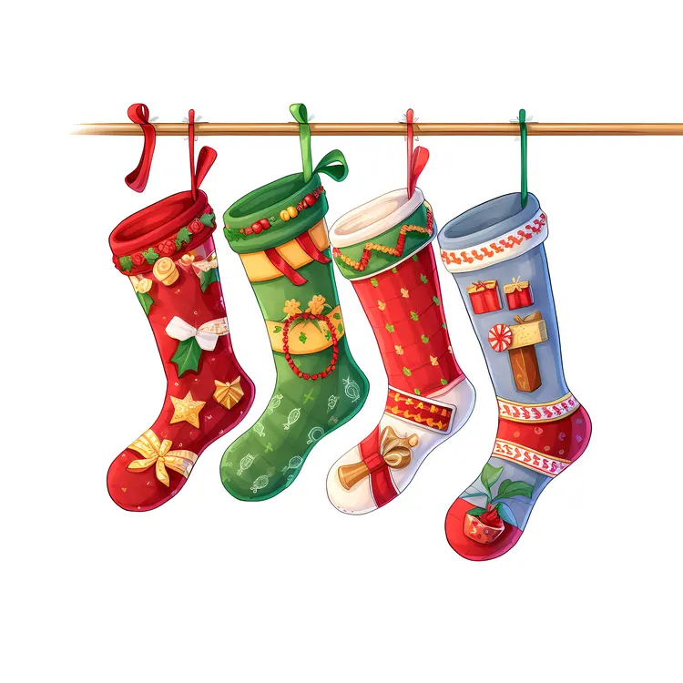Colorful Christmas Stockings Hanging for Holiday Season