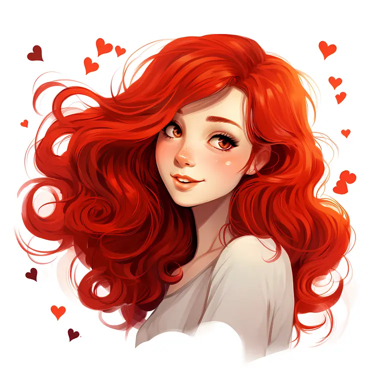 Girl with Red Hair and Hearts