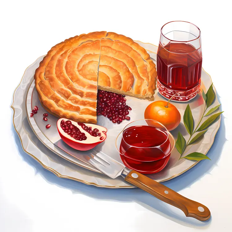 Delicious Pie with Pomegranate and Drink for Thanksgiving