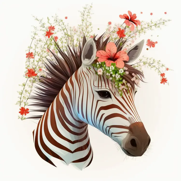 Zebra with Floral Headpiece