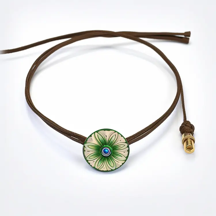 Elegant Floral Pendant Necklace with Brown Cord