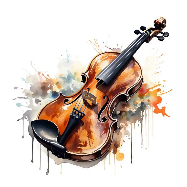 Artistic Violin with Paint Splashes