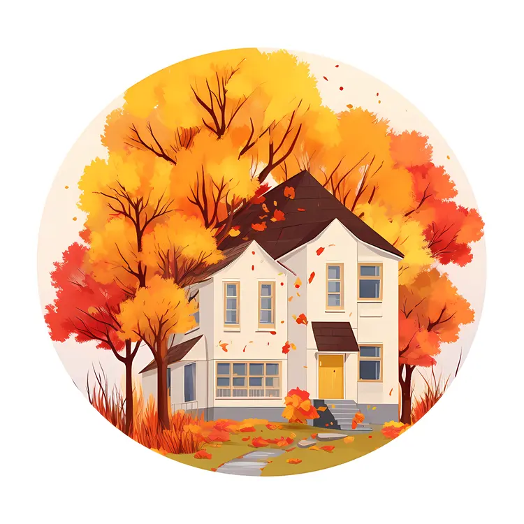 Charming House with Autumn Leaves