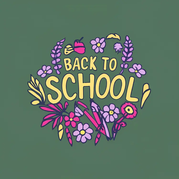 Colorful Back to School Text with Flowers