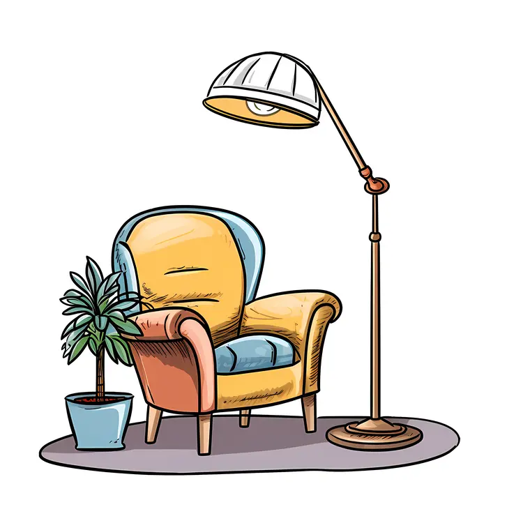 Cozy Armchair with Floor Lamp and Potted Plant