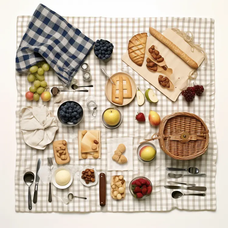 Delicious Picnic Spread on Checkered Blanket