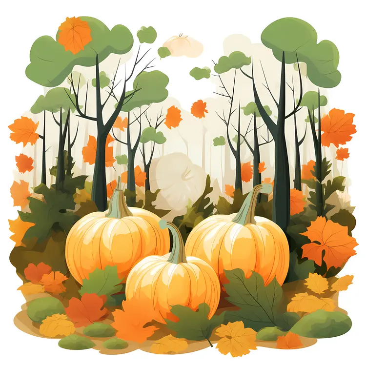 Pumpkins in Autumn Forest