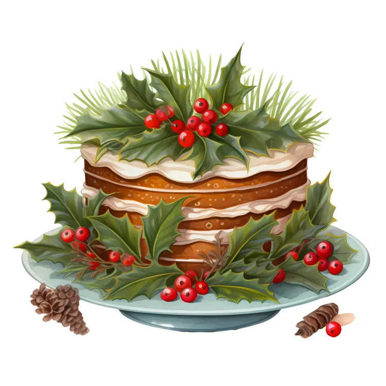 Festive Christmas Cake with Holly and Berries