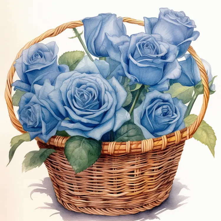Beautiful Blue Roses in a Woven Basket
