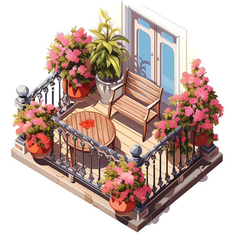 Cozy Balcony with Floral Arrangement