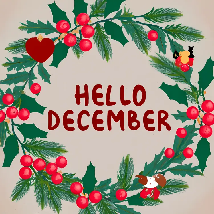 Festive Wreath with Hello December Greeting