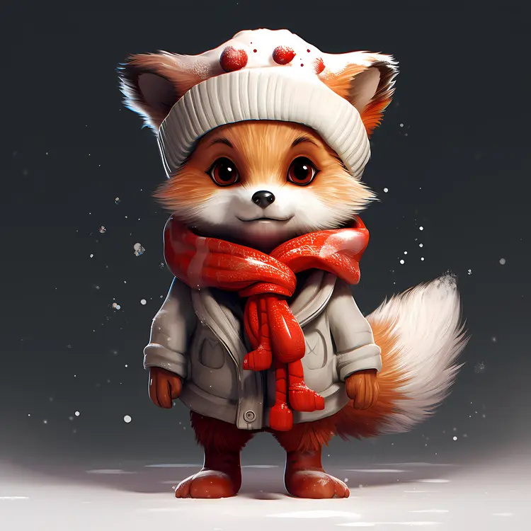 Adorable Fox in Winter Hat and Scarf