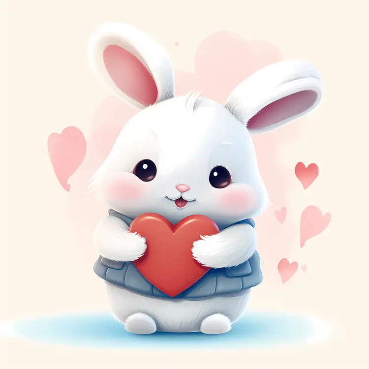 Cute White Bunny Holding a Heart