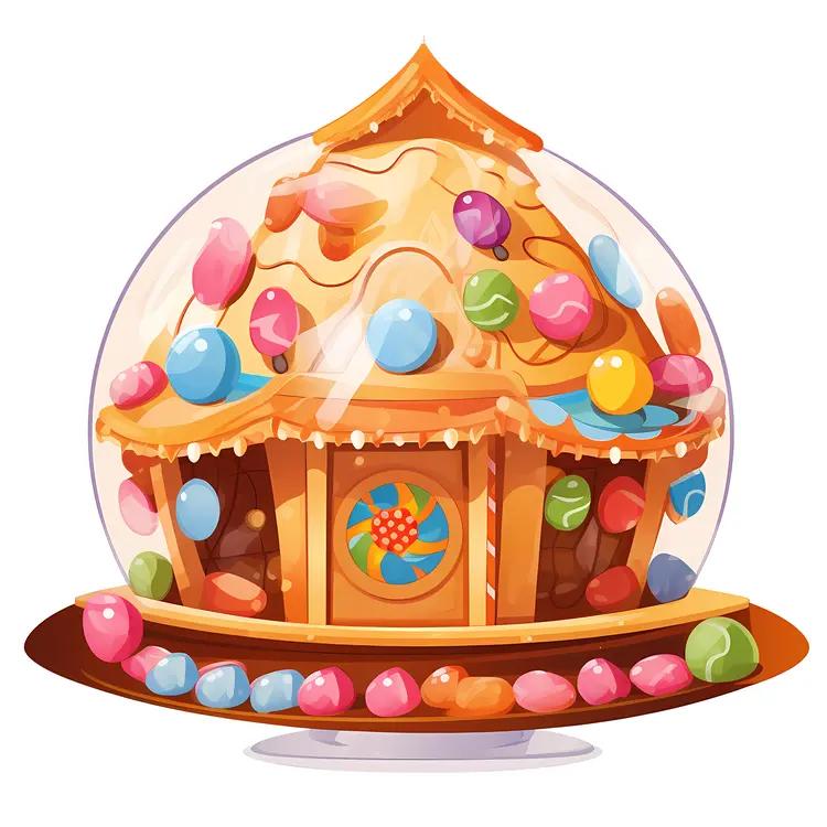 Round Gingerbread House with Colorful Candies