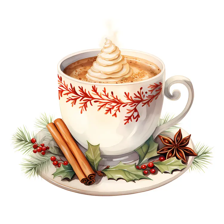White Cup with Red Foliage and Christmas Spices