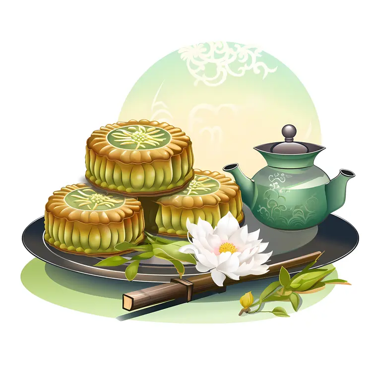 Mooncakes and Teapot for Mid-Autumn Festival