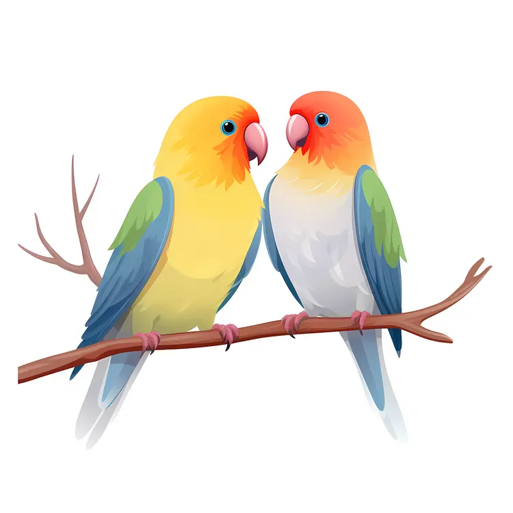 Colorful Parrots on a Branch