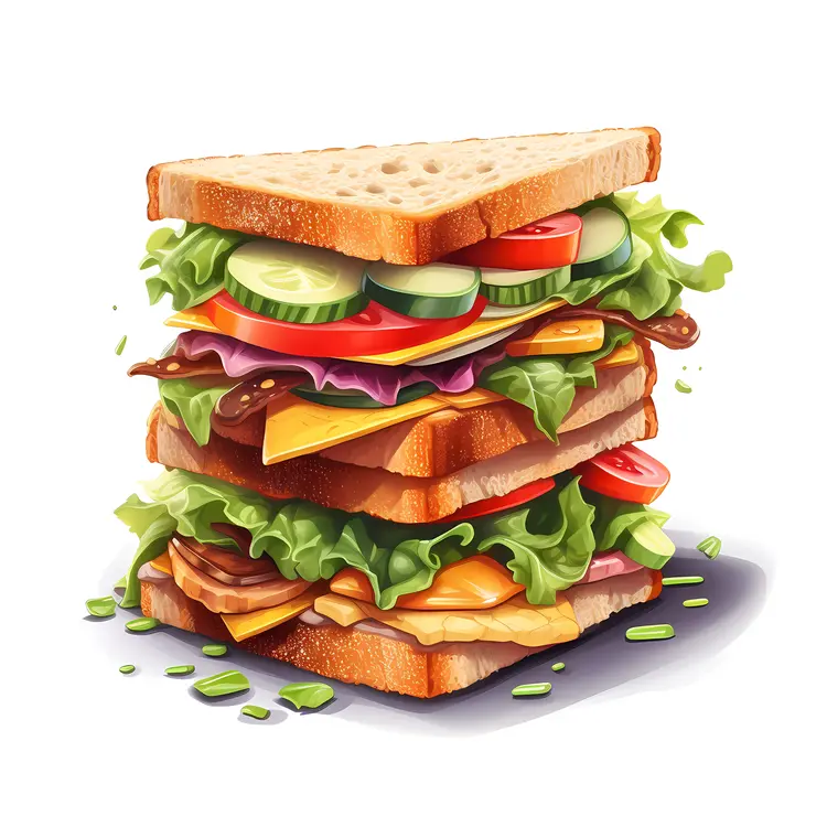 Delicious Layered Sandwich with Fresh Ingredients