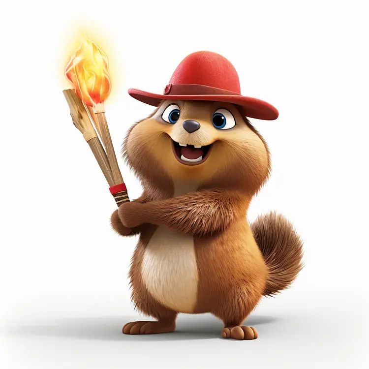 Cute Cartoon Chipmunk Holding a Torch