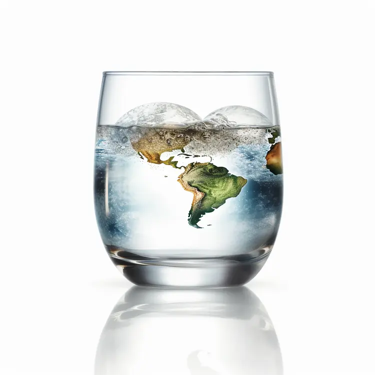 Glass of Water with World Map Ice Cubes