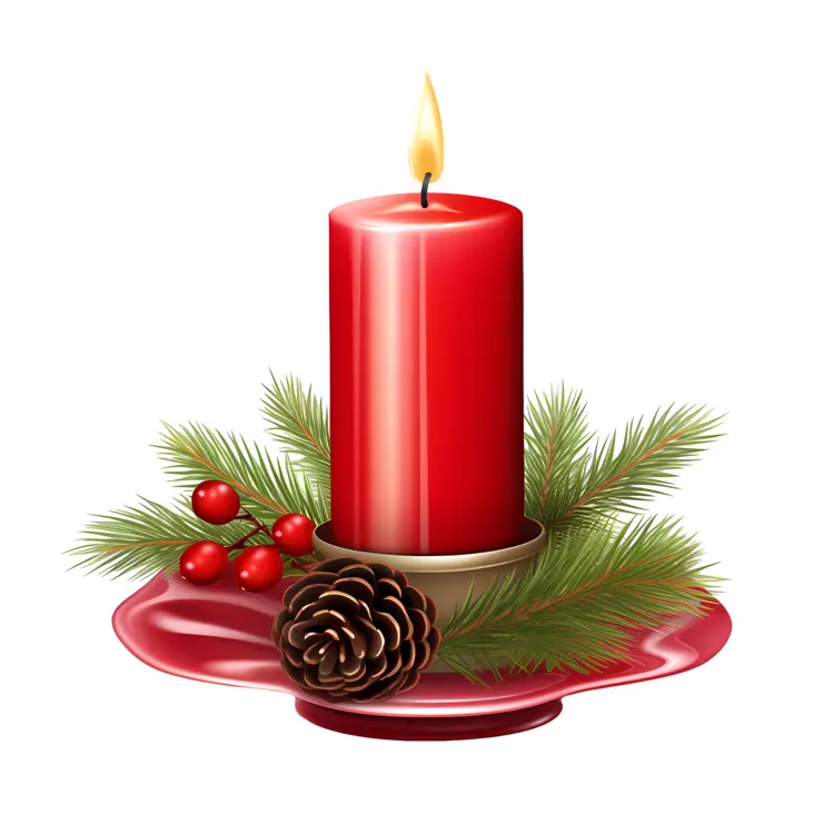 Red Candle with Pinecone and Berries