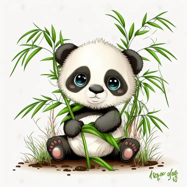 Cute Cartoon Panda with Bamboo
