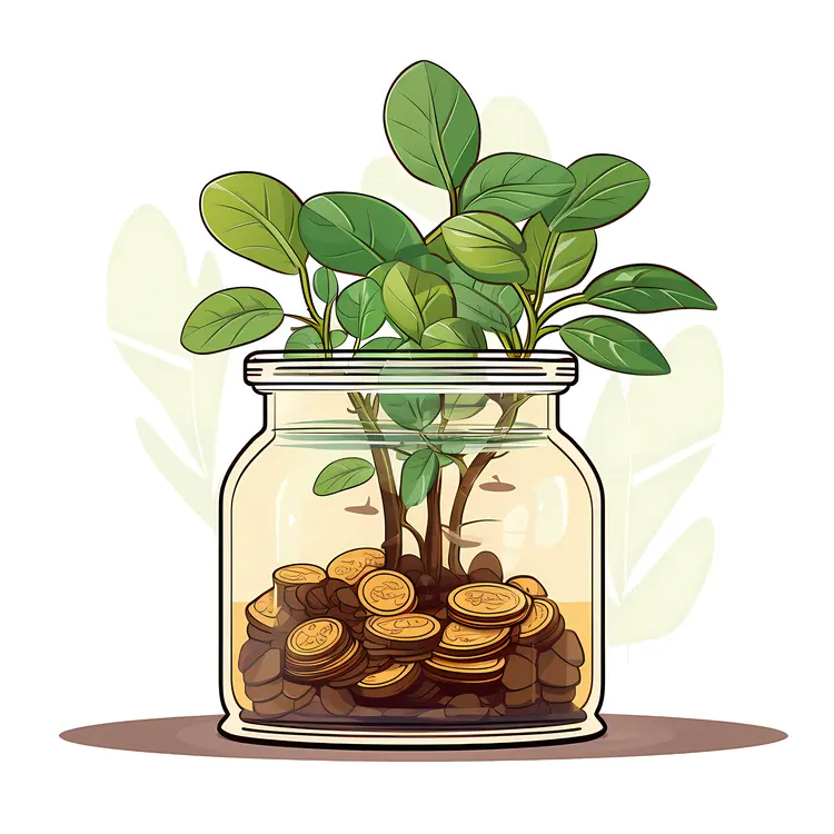 Coins in Jar with Plant Illustration
