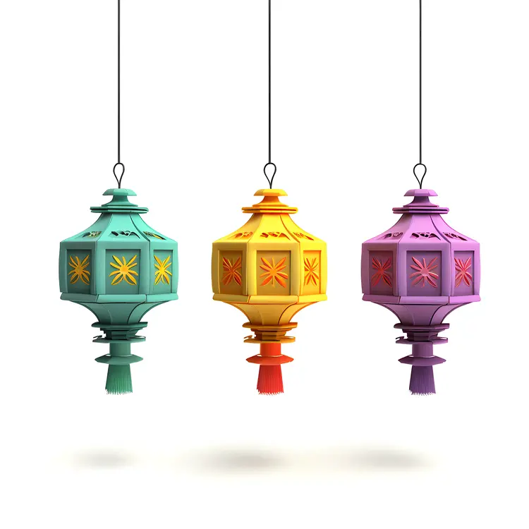 Set of Colorful Hanging Lanterns