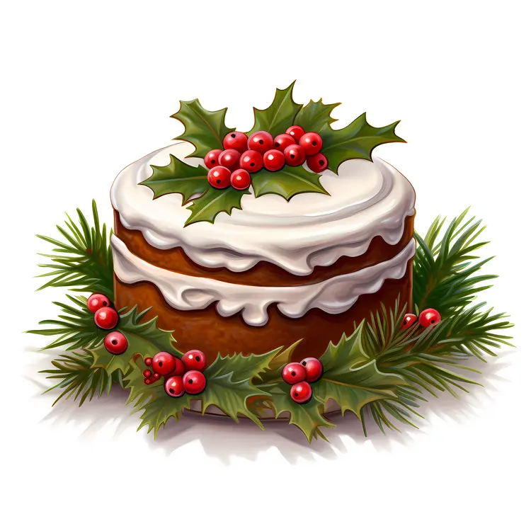 Christmas Cake with Holly and Berries