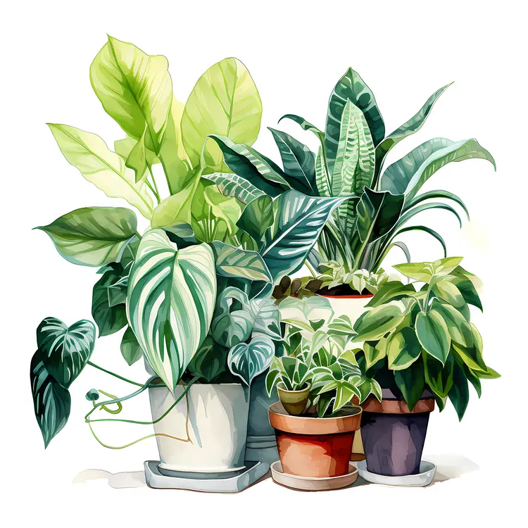 Green Potted Plants Illustration
