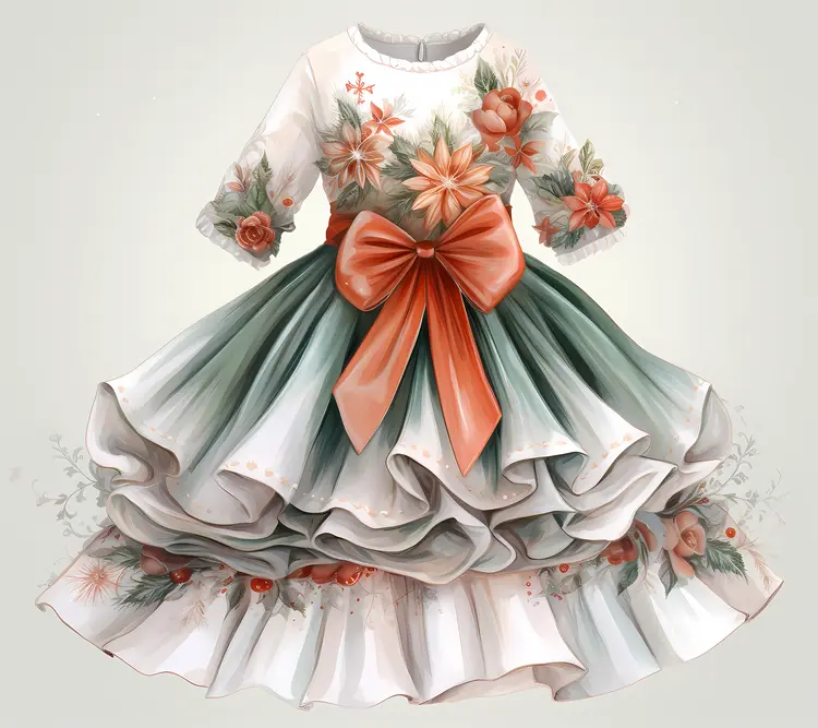 Floral Christmas Dress with Layered Skirt