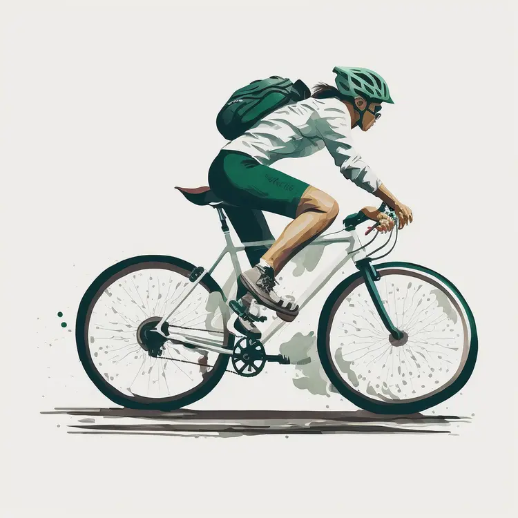 Green Bicycle Rider with Helmet and Backpack