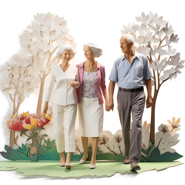 Elderly People Walking Outdoors in Nature