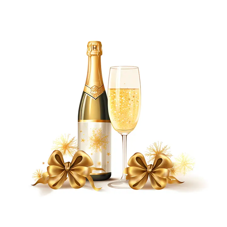 Festive Champagne Bottle and Glass