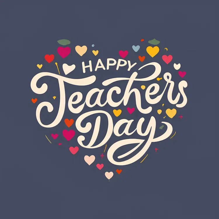 Happy Teacher's Day Heart Design with Colorful Hearts