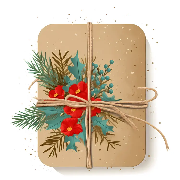 Gift Box with Natural Decorations and Twine