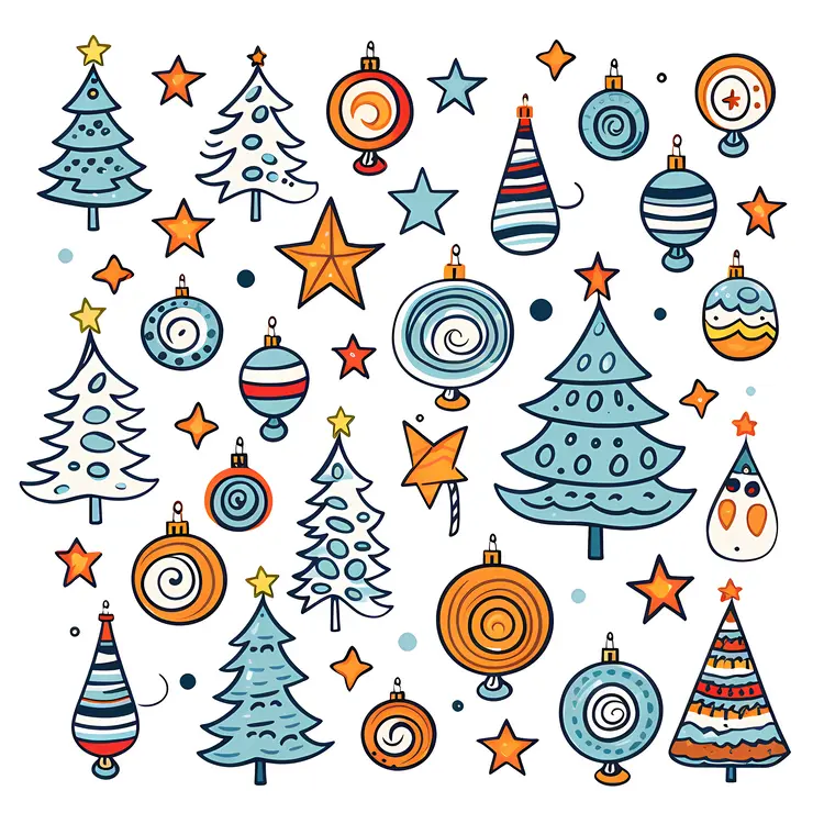 Doodle Christmas Trees and Ornaments