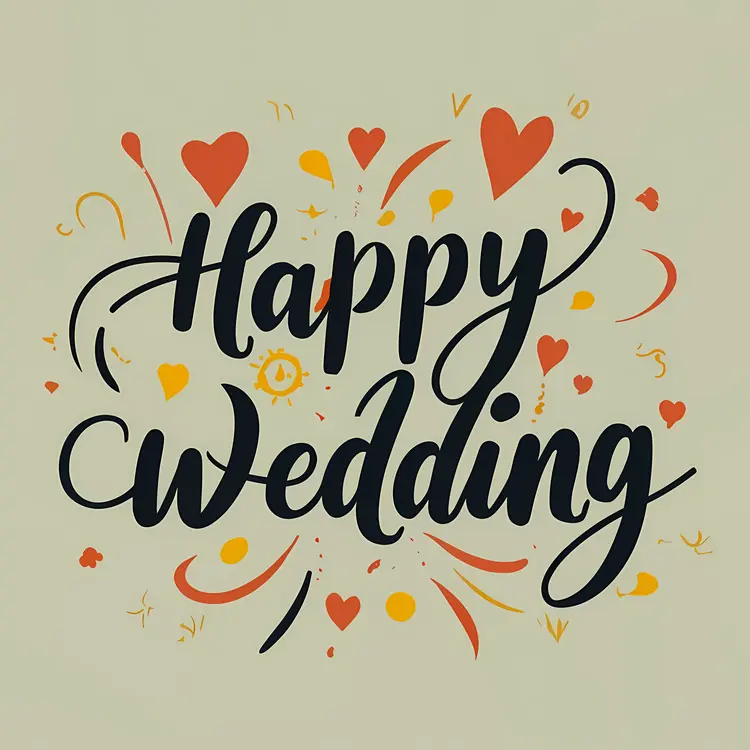 Happy Wedding Text with Flowers