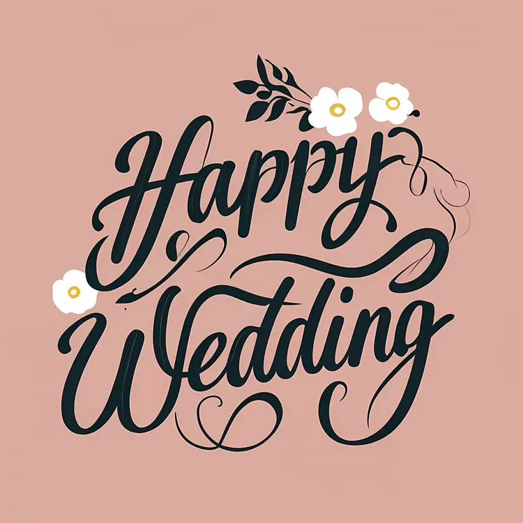 Happy Wedding Text with Floral Design