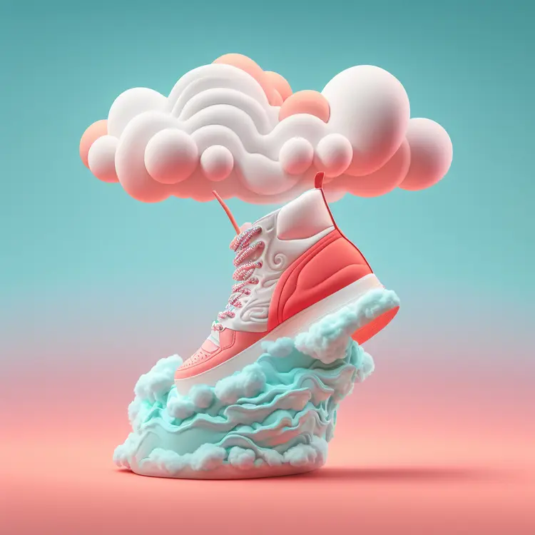 Surreal Pink Sneaker Floating on a Cloud