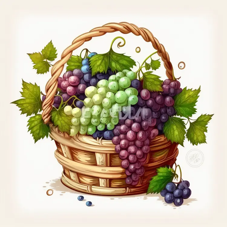 Beautiful Basket of Grapes Illustration