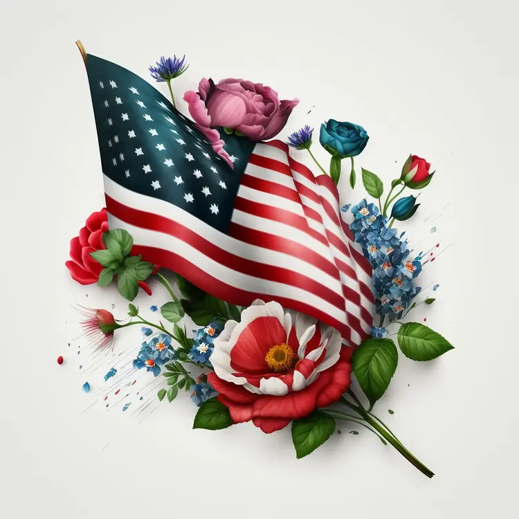 American Flag with Floral Arrangement for Patriotic Holidays