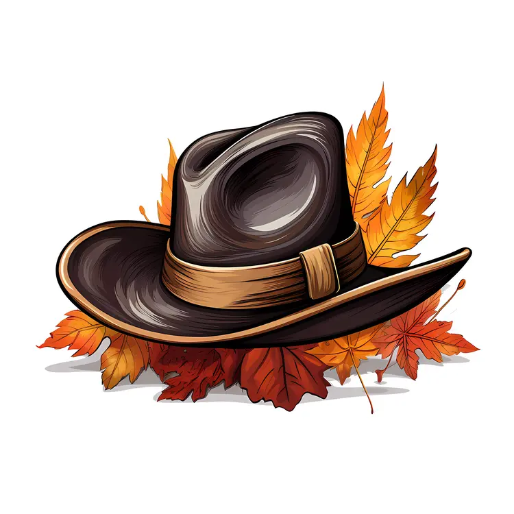 Dark Brown Cowboy Hat with Autumn Leaves